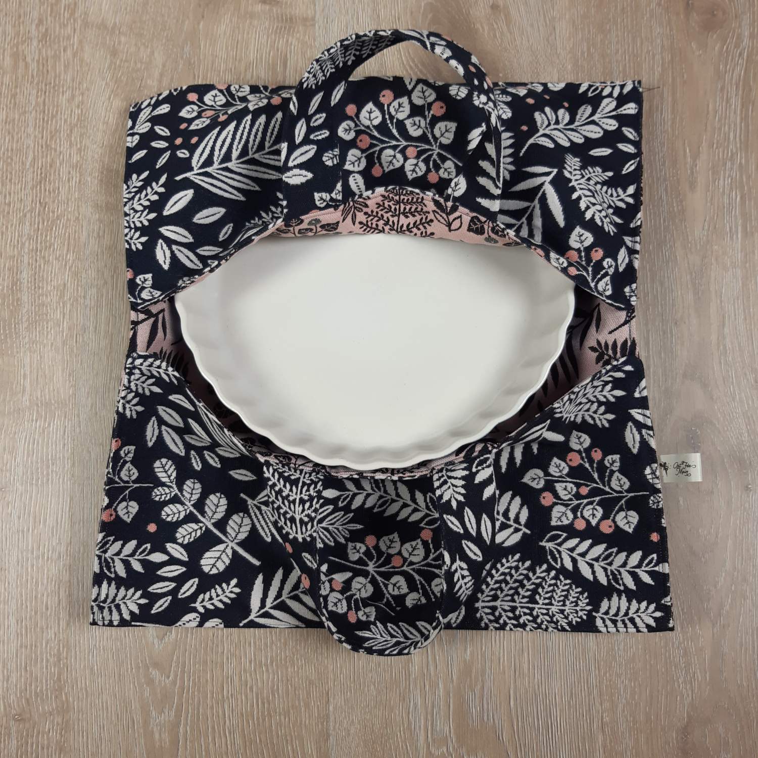 Sac à tarte bleu marine fond rose Sac à tarte bleu marine fond rose